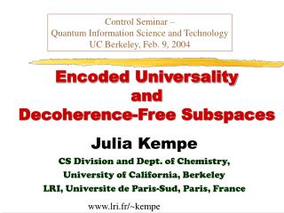Encoded Universality and Decoherence-Free Subspaces