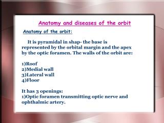 Anatomy and diseases of the orbit