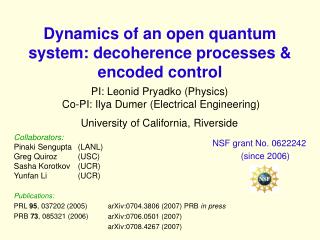 Dynamics of an open quantum system: decoherence processes &amp; encoded control