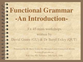 Functional Grammar -An Introduction-