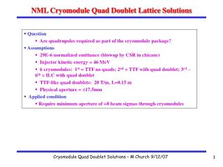NML Cryomodule Quad Doublet Lattice Solutions