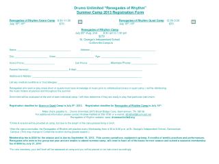 Drums Unlimited “Renegades of Rhythm” Summer Camp 2013 Registration Form