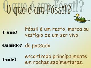 Fóssil é um resto, marca ou vestígio de um ser vivo do passado