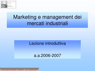 Marketing e management dei mercati industriali