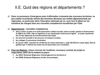 II.E. Quid des régions et départements ?