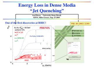 Energy Loss in Dense Media “Jet Quenching”