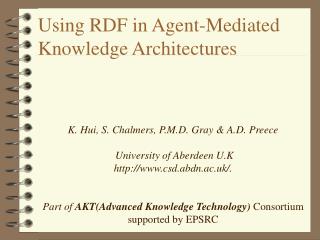 Using RDF in Agent-Mediated Knowledge Architectures