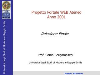 Prof. Sonia Bergamaschi Università degli Studi di Modena e Reggio Emilia