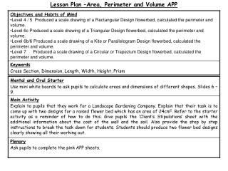 Lesson Plan –Area, Perimeter and Volume APP