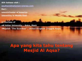 Apa yang kita tahu tentang Mesjid Al Aqsa?