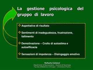 La gestione psicologica del gruppo di lavoro