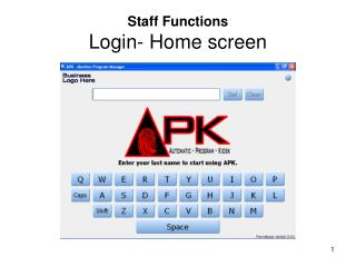 Staff Functions Login- Home screen