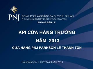 KPI CỬA HÀNG TRƯỞNG NĂM 2013 CỬA HÀNG PNJ PARKSON LÊ THÁNH TÔN