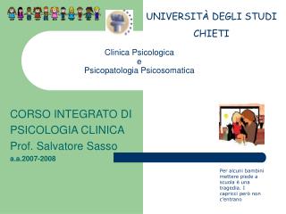 Clinica Psicologica e Psicopatologia Psicosomatica