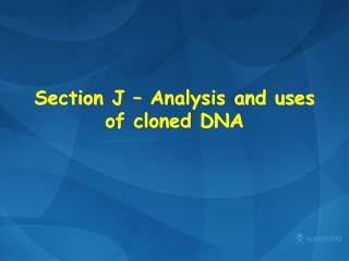Section J – Analysis and uses of cloned DNA