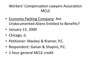 Workers’ Compensation Lawyers Association MCLE