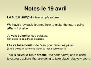 Notes le 19 avril