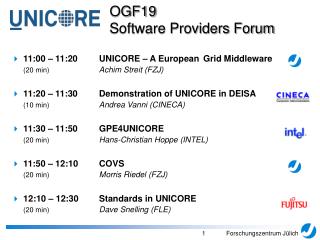11:00 – 11:20	UNICORE – A European 	Grid Middleware (20 min) Achim Streit (FZJ)