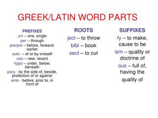 GREEK/LATIN WORD PARTS