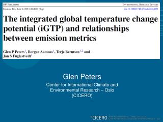 Glen Peters Center for International Climate and Environmental Research – Oslo (CICERO)