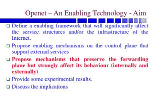 Openet – An Enabling Technology - Aim