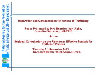 Reparation and Compensation for Victims of Trafficking