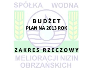 B U D Ż E T PLAN NA 2013 ROK Z A K R E S R Z E C Z O W Y