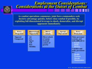 Employment Considerations: Considerations at the Outset of Combat