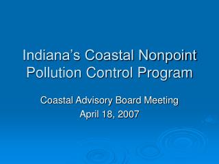 Indiana’s Coastal Nonpoint Pollution Control Program