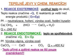 TEPELNÉ JEVY V CHEM. REAKCÍCH