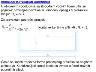 STRUJANJE U OTVORENIM VODOTOCIMA