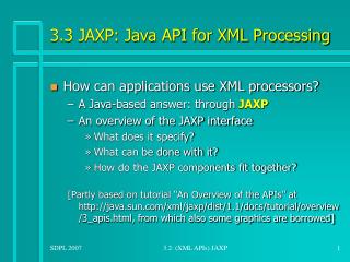 3.3 JAXP: Java API for XML Processing