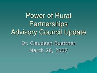 Power of Rural Partnerships Advisory Council Update