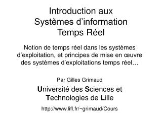 Introduction aux Systèmes d’information Temps Réel