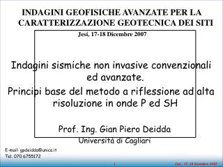 Prof. Ing. Gian Piero Deidda Università di Cagliari