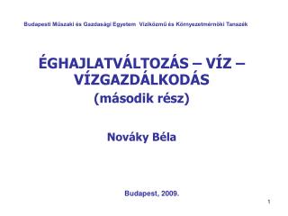 Budapesti Műszaki és Gazdasági Egyetem Víziközmű és Környezetmérnöki Tanszék