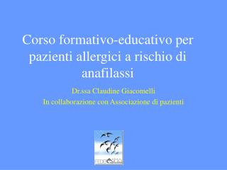 Corso formativo-educativo per pazienti allergici a rischio di anafilassi