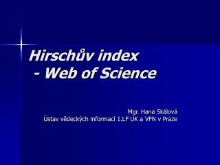 Hirschův index - Web of Science