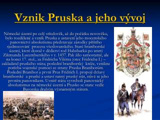 Vznik Pruska a jeho vývoj