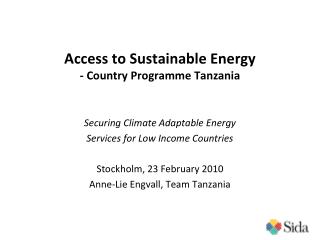 Access to Sustainable Energy - Country Programme Tanzania