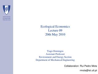 Ecological Economics Lecture 09 20th May 2010