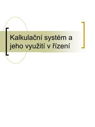 Kalkulační systém a jeho využití v řízení