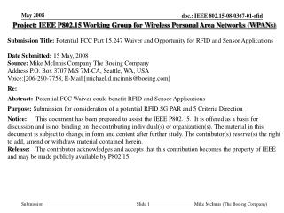 Project: IEEE P802.15 Working Group for Wireless Personal Area Networks (WPANs)