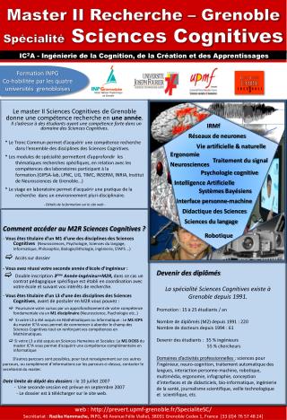 Master II Recherche – Grenoble Spécialité Sciences Cognitives