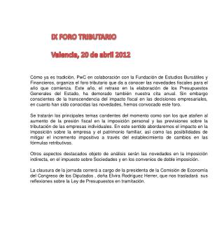 IX FORO TRIBUTARIO Valencia, 20 de abril 2012