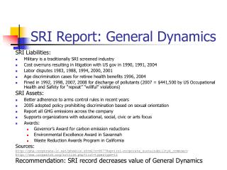 SRI Report: General Dynamics