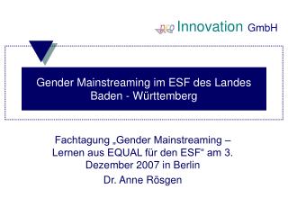 Gender Mainstreaming im ESF des Landes Baden - Württemberg