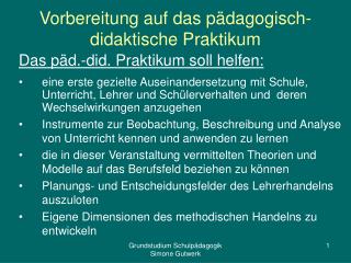 Vorbereitung auf das pädagogisch-didaktische Praktikum