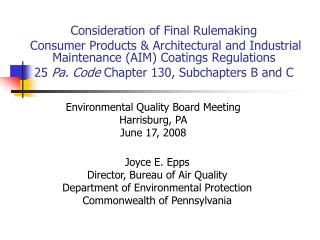 Consideration of Final Rulemaking