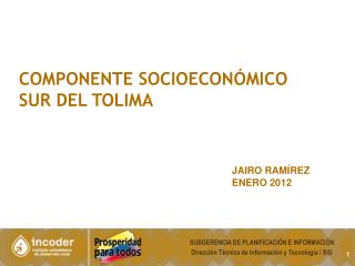 COMPONENTE SOCIOECONÓMICO SUR DEL TOLIMA JAIRO RAMÍREZ 	ENERO 2012